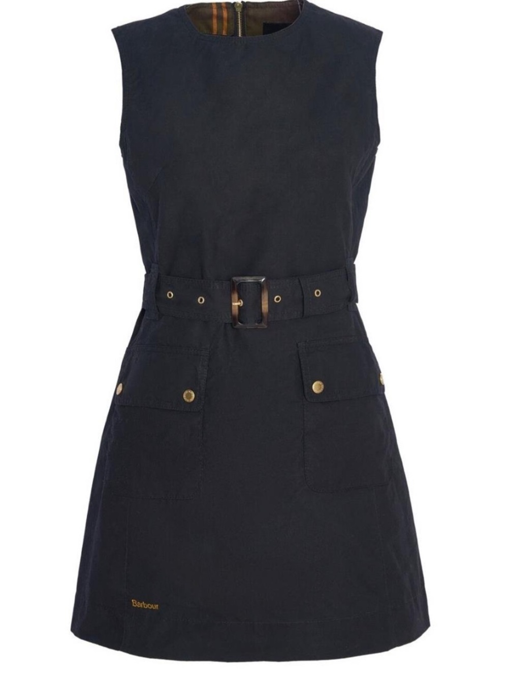 Barbour Black Sleeveless Belted Mini Dress plaid lined size 4 mod